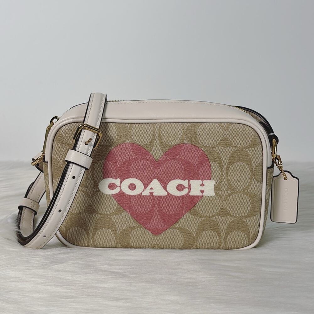 NWT Coach Mini Jamie Camera Bag In Signature Canvas With Heart Print